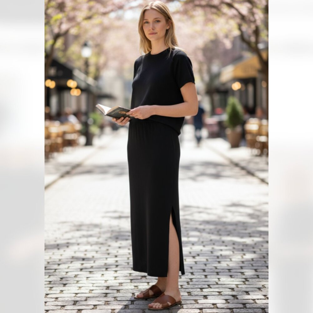 NWT ASTR THE LABEL BLACK WOOL BLEND RIBBED STRETCH MIDI DRESS SMALL